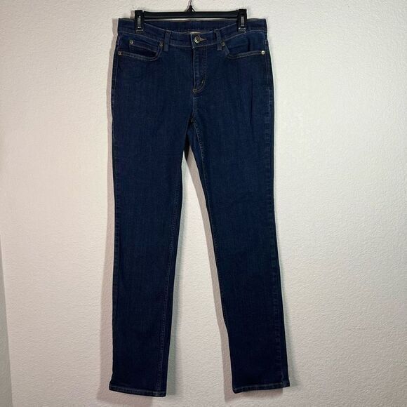 Duluth Trading Dark Blue Wash Mid Rise Straight Leg Jeans Womens Size 8 x 33‎ - Picture 1 of 6